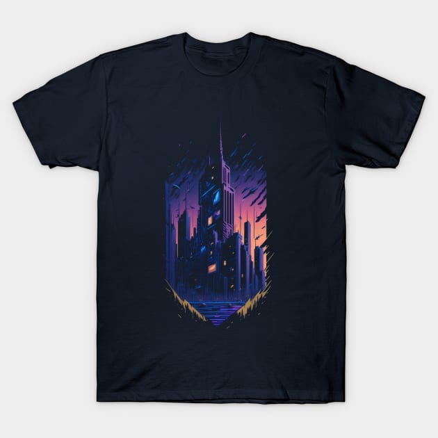 Cyberpunk Night City Digital Artwork T-Shirt by deepofficial